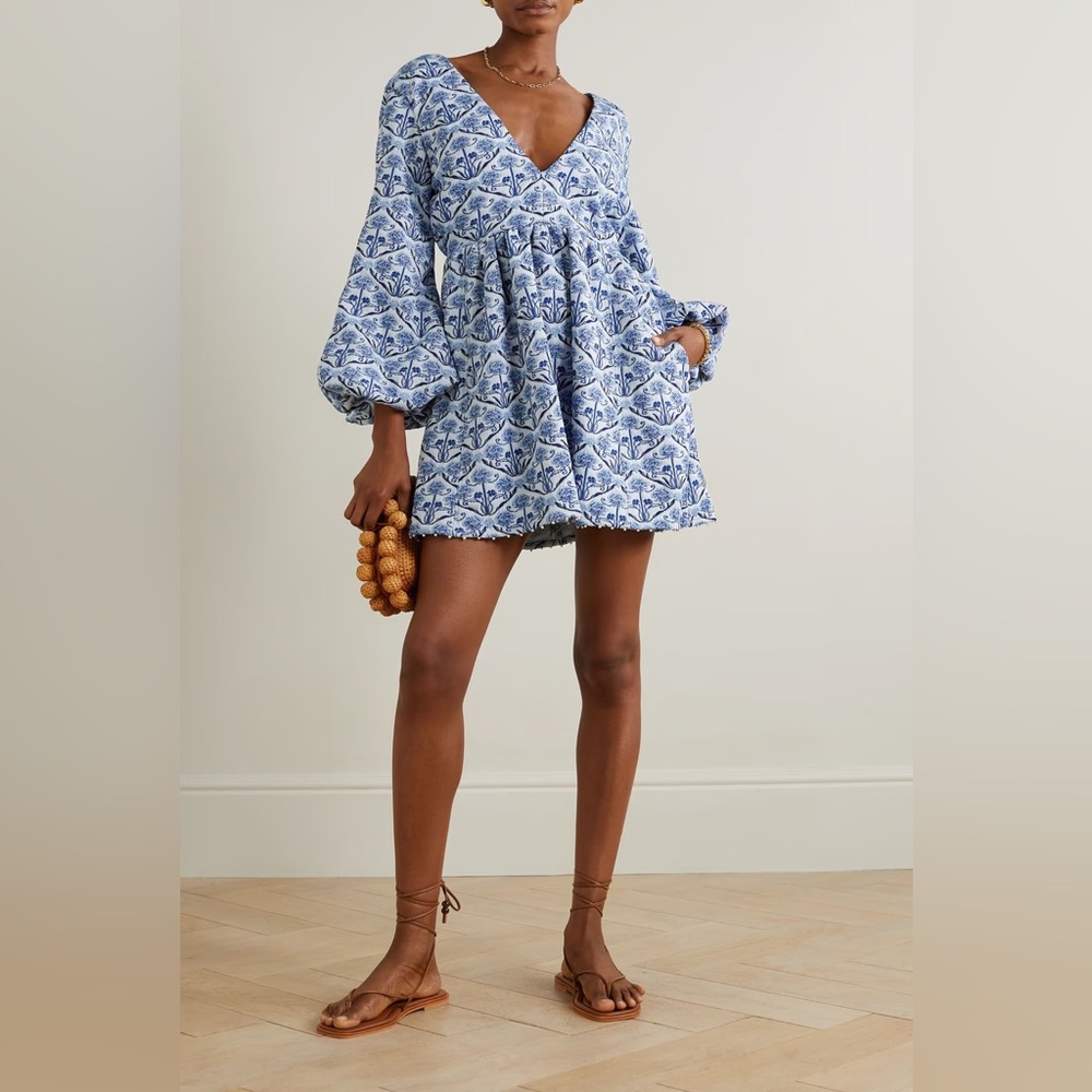 Agua Bendita Blue and White Floral Dress